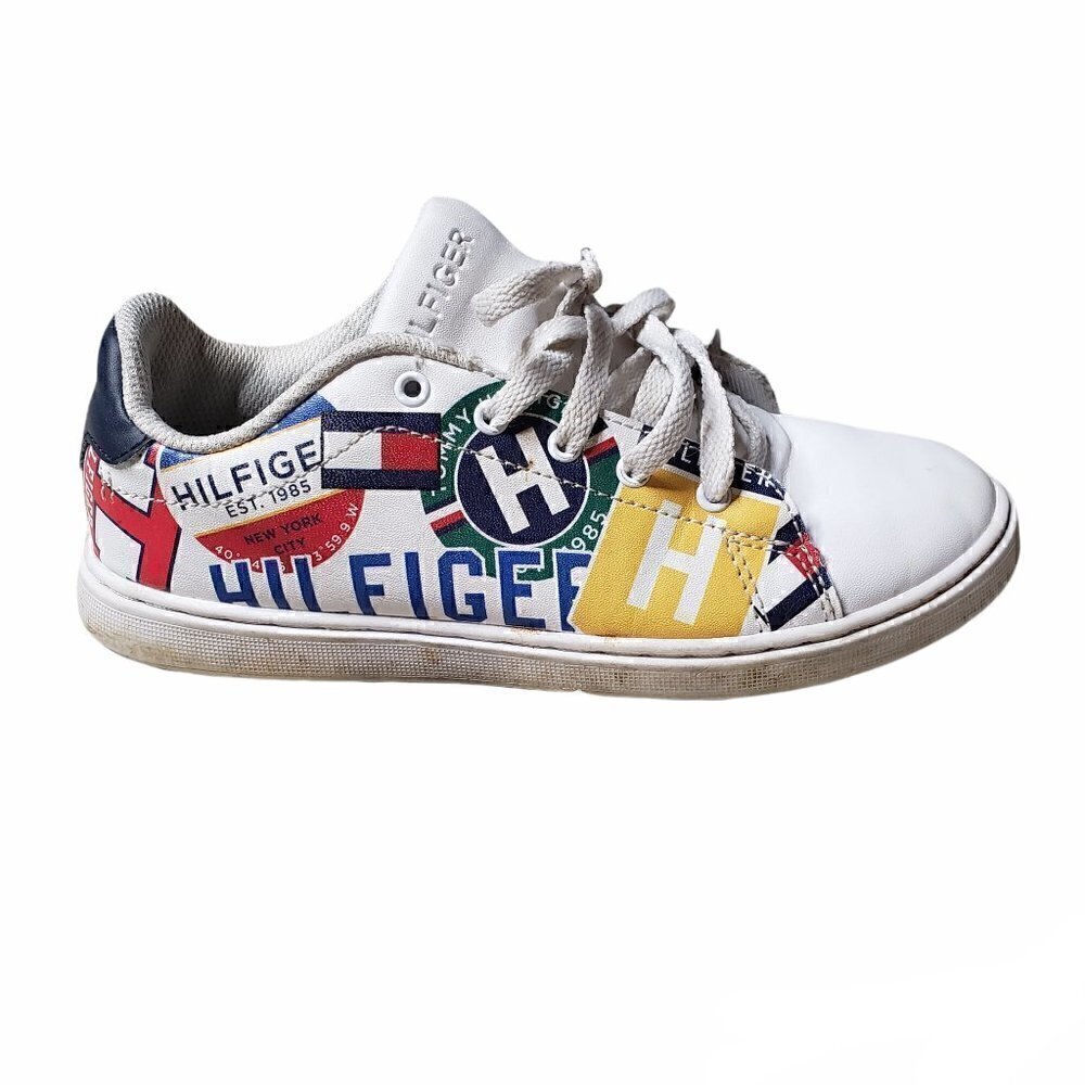 Tommy Hilfiger Kids Low Top Sneakers All Over Flag Spellout Logo Y2K Shoe Size 3